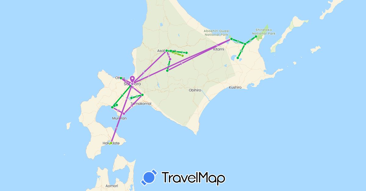 TravelMap itinerary: driving, bus, train, electric vehicle in Japan (Asia)